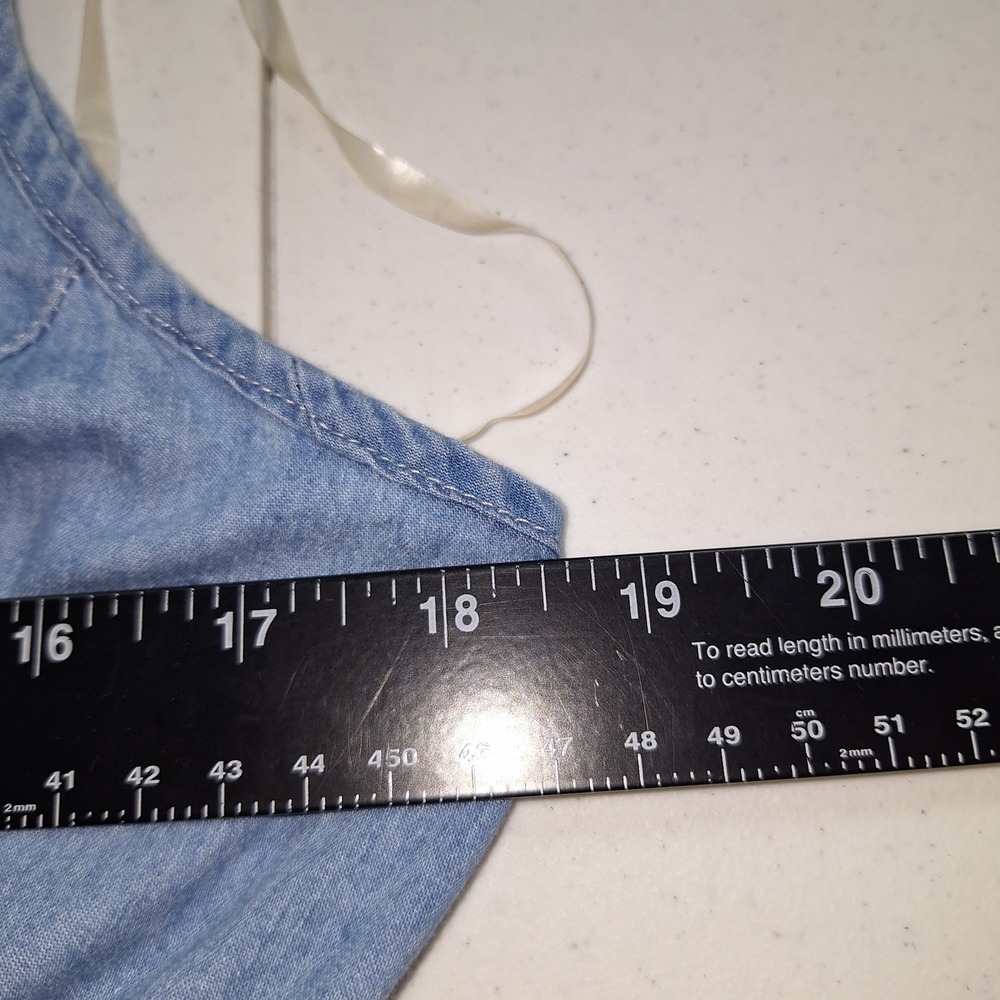 Cottagecore Dress 100% Cotton Sleeveless Prairie Denim Crochet Lace Pockets M - Picture 7 of 12